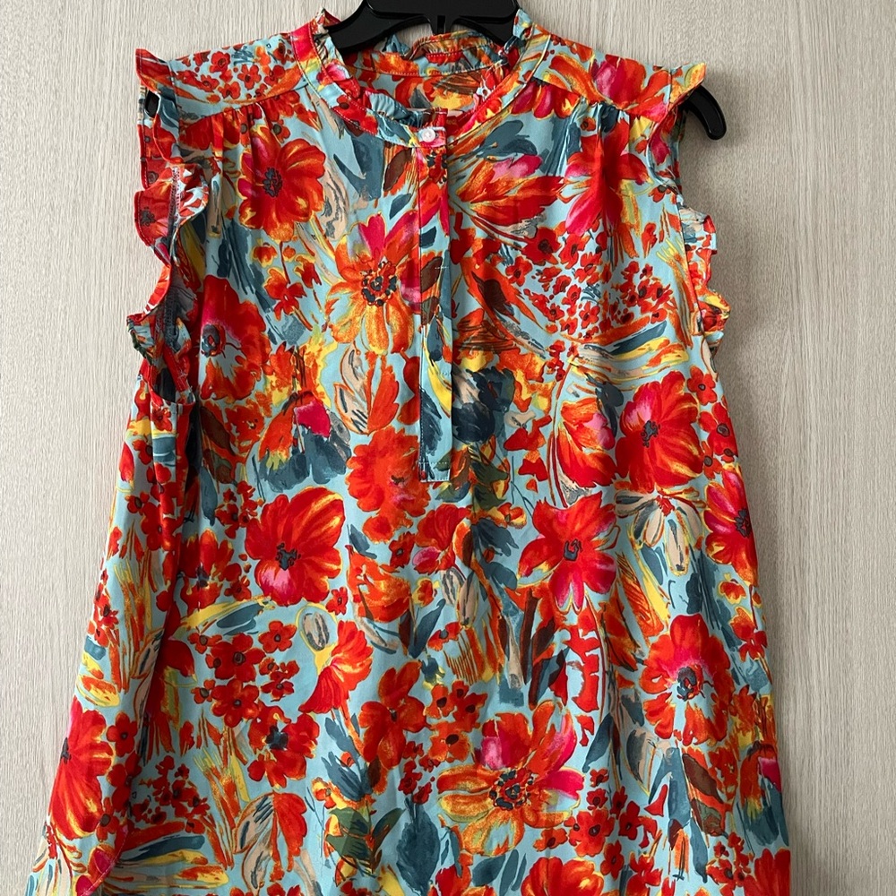 Philosophy Vibrant Red and Blue Floral Blouse